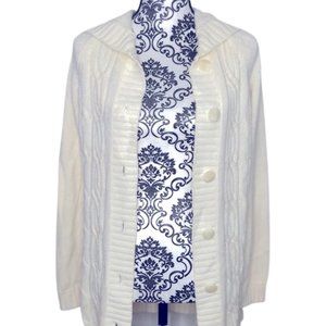 Cream Cable Knit Button Down Sweater With Hood